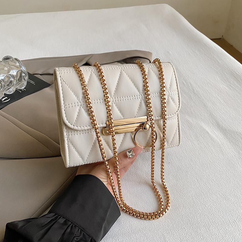 

Stylish Black And White Small Chain Crossbody Bag Trendy Pu Leather Shoulder Bag For Everyday Use білий