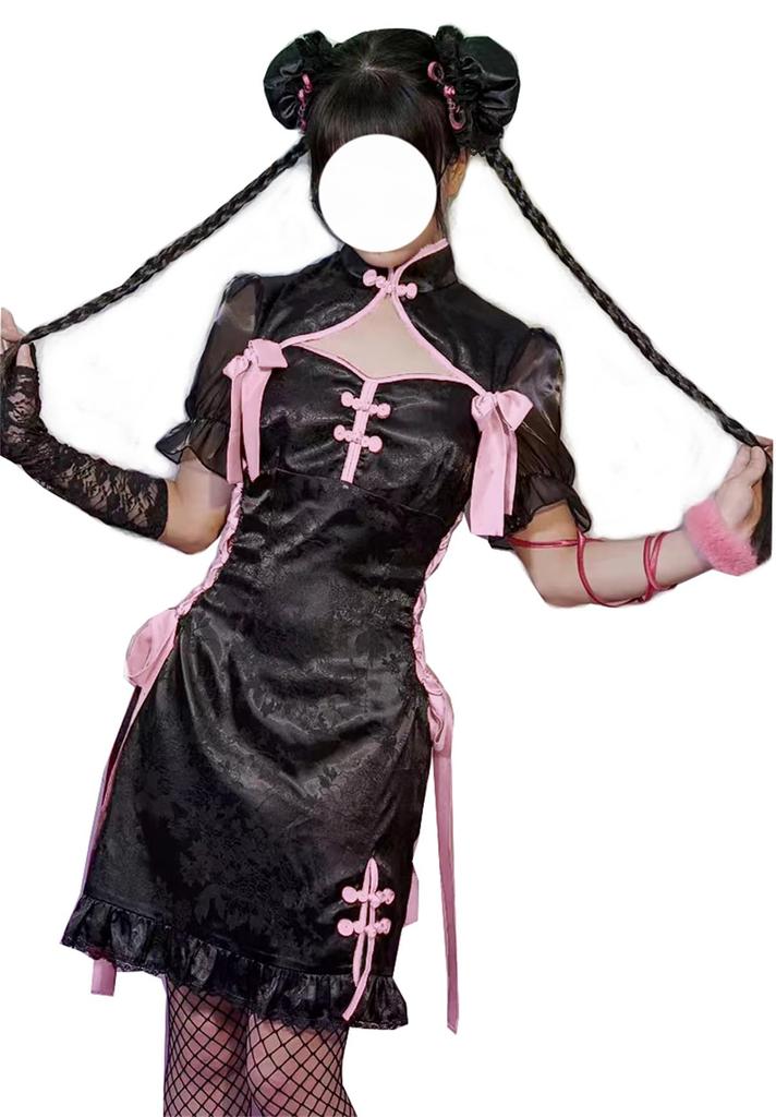 Sexy Lolita Black and White Cute Costume [CAWILXHA] [Pussy Claw] Cheongsam, Cosplay, Dress, Costume, (S, Black2)