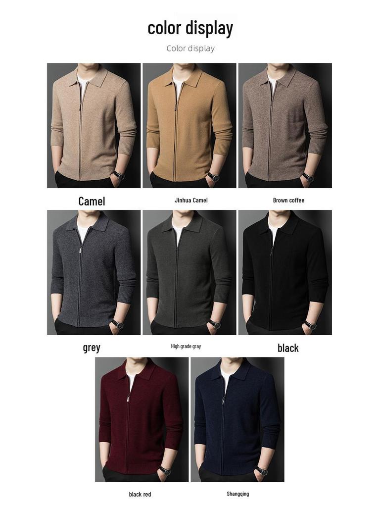 Men's Plus Size Trendy Turn-Down Collar Wool Cardigan Jacket – Casual Knitwear Fleece for Autumn/Winter