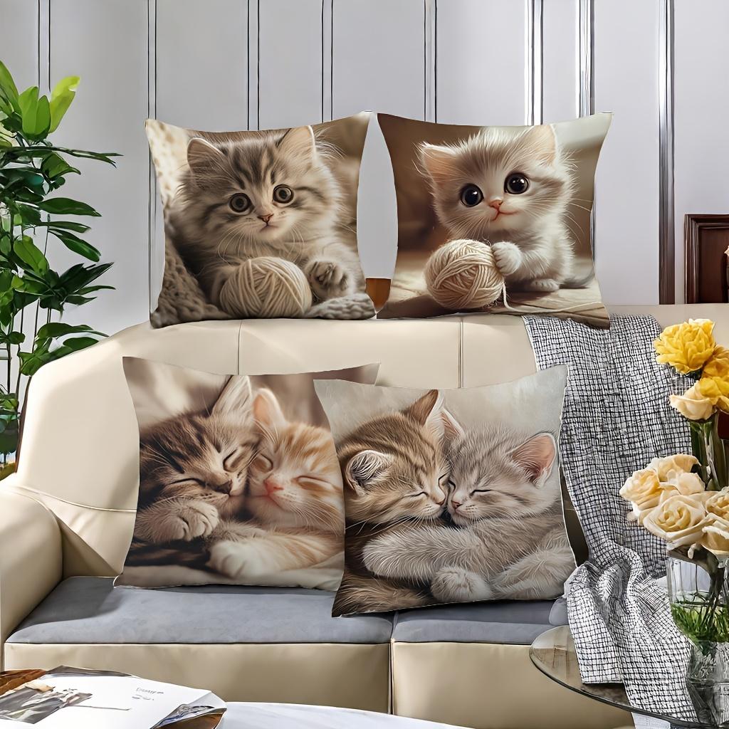 1/4pcs Cute Kitten Pattern Pillowcases Sofa cushion cover home bedroom room decoration