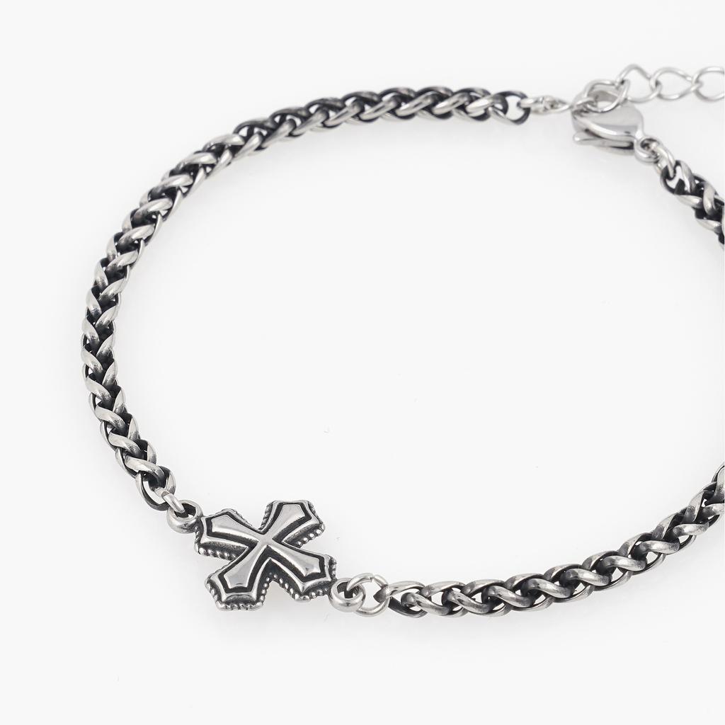 Jbans Classic Antique Twist Cross 1215 Ring 8 Silver Keystone 1229 Bracelet Set (C2503-Se443_Bk)