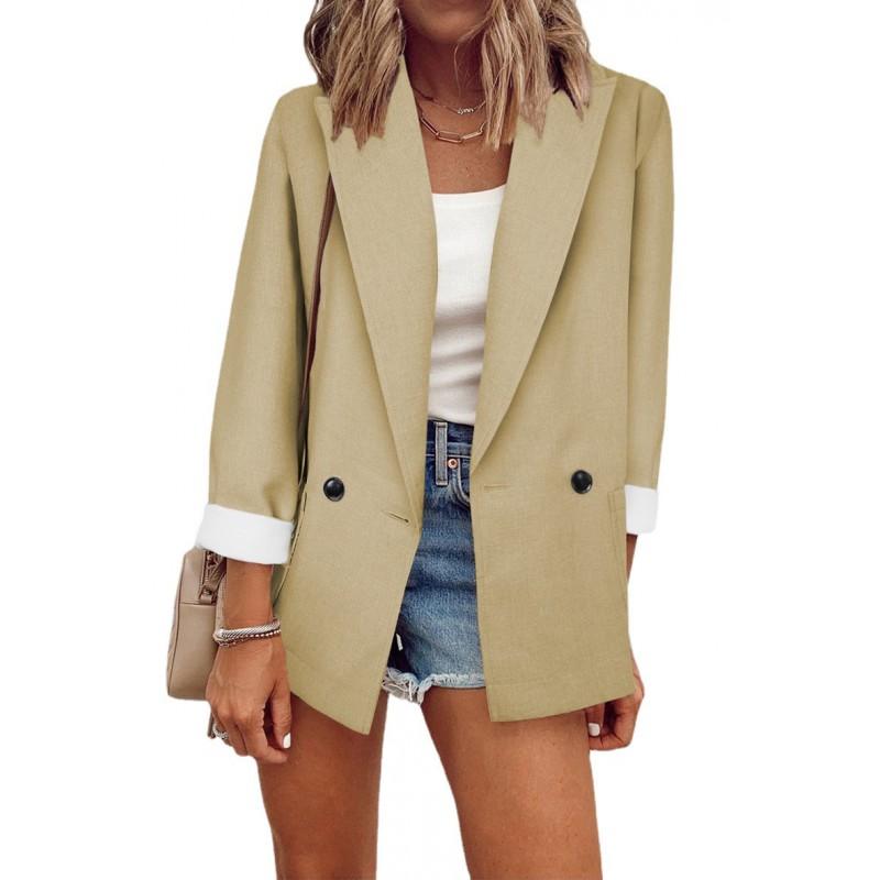 Womens Solid Color Long Sleeve Blazer Oversized Fit Office Chic Lightweight Jacket