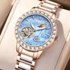 ORKINA Women Watches Fashion Rose Blue Watch Ladies Diamonds Wristwatch Ceramics Stainless Steel Strap Female Mechanical Watches