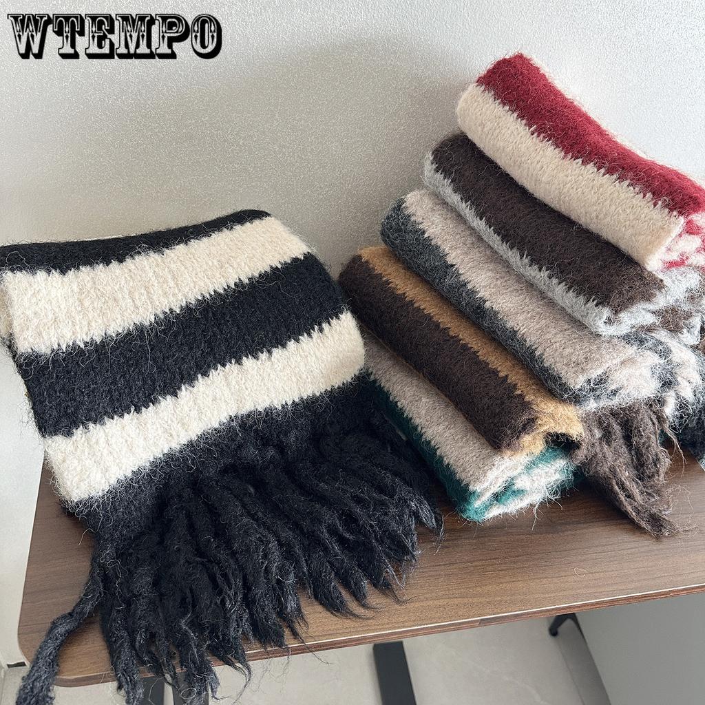 Winter Warm Long Tassel Striped Knitted Scarf Sweet and Cute Shawl Thick Warm Scarf