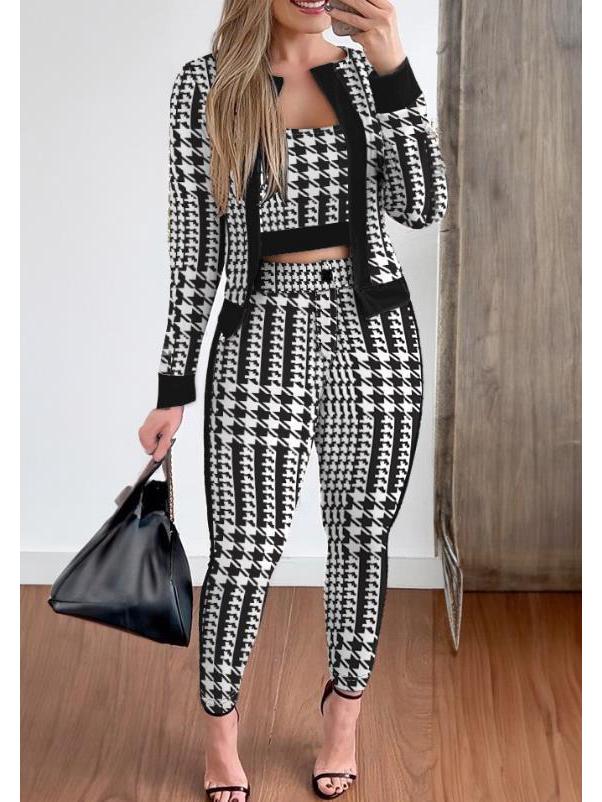 Stilvolles Streetstyle Damen 3-teiliges Set: 3D-Druck Weste, Strickjacke & Leggings für Frühling/Herbst
