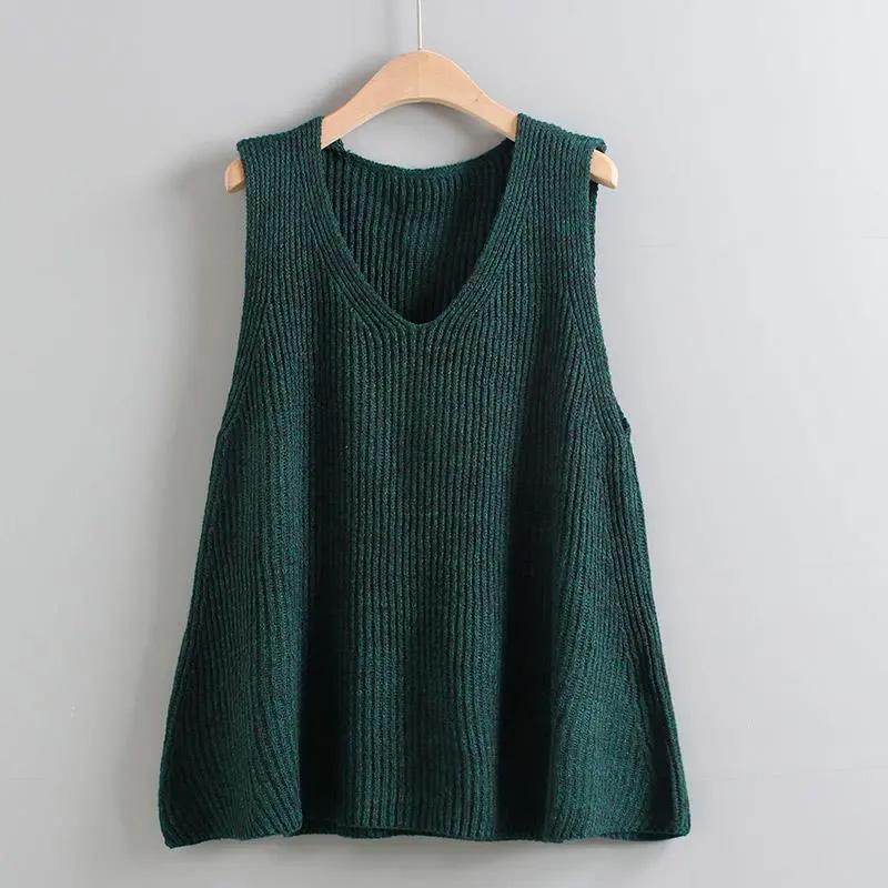 Plus Size Knit Vest Pullover V-Neck Loose Sleeveless Outerwear Sweater Vest Jacket