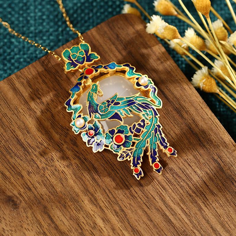 Phoenix Arrival Enamel Necklace: Ancient Style Hetian Jade Cheongsam Clavicle Chain