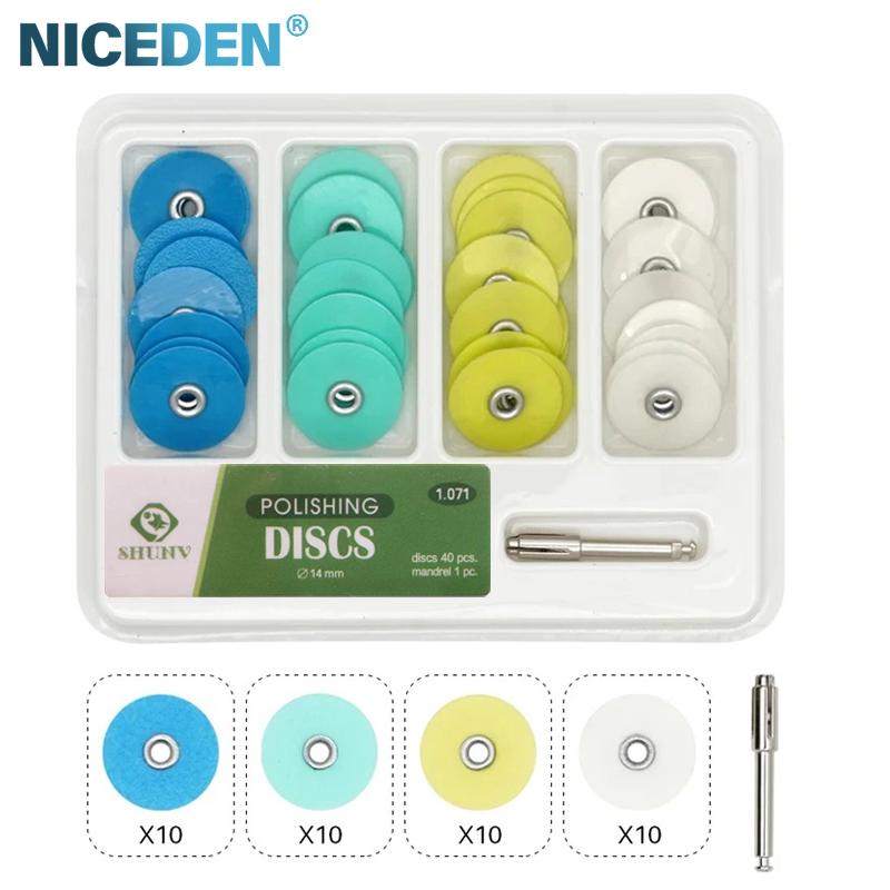 NICEDEN 40Pcs/box Dental Polishing Discs Dental Composite Polishing Disc Gross Reduction Contouring Mandrel Stripes Set