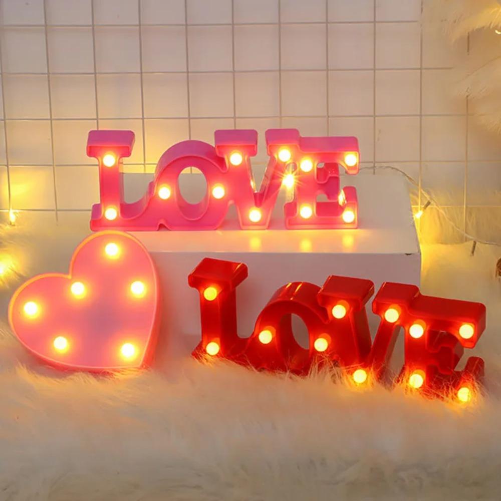 Romantic Night Light Ornament Red Pink Heart Marquee Table Lamp Love Heart LED Lamp  Anniversary