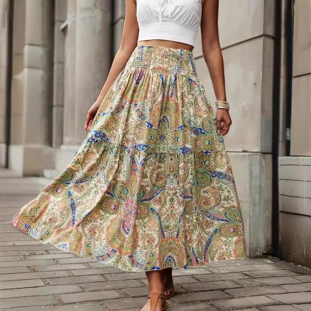 2025 Spring/Summer Women's Casual Midi Skirt - Comfortable Beach Print