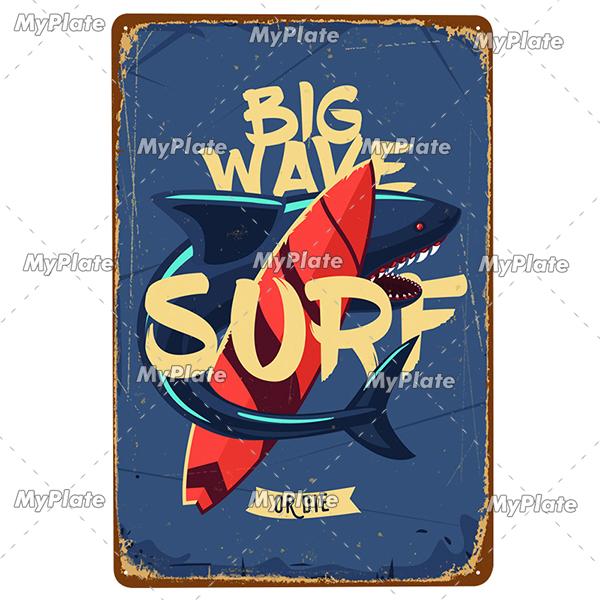 Surf Metall Zeichen Vintage Plaque Zinn Zeichen Wand Dekor Für Beach Club Mann Höhle Metall Platte Große Welle Poster