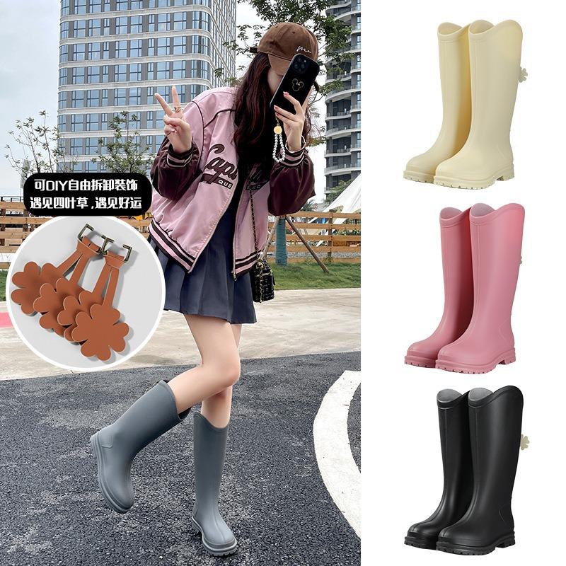 Jundeng fashion rain shoes four-leaf clover British tall women's rain boots outdoor non-slip women's water boots travel wading rubber shoes women