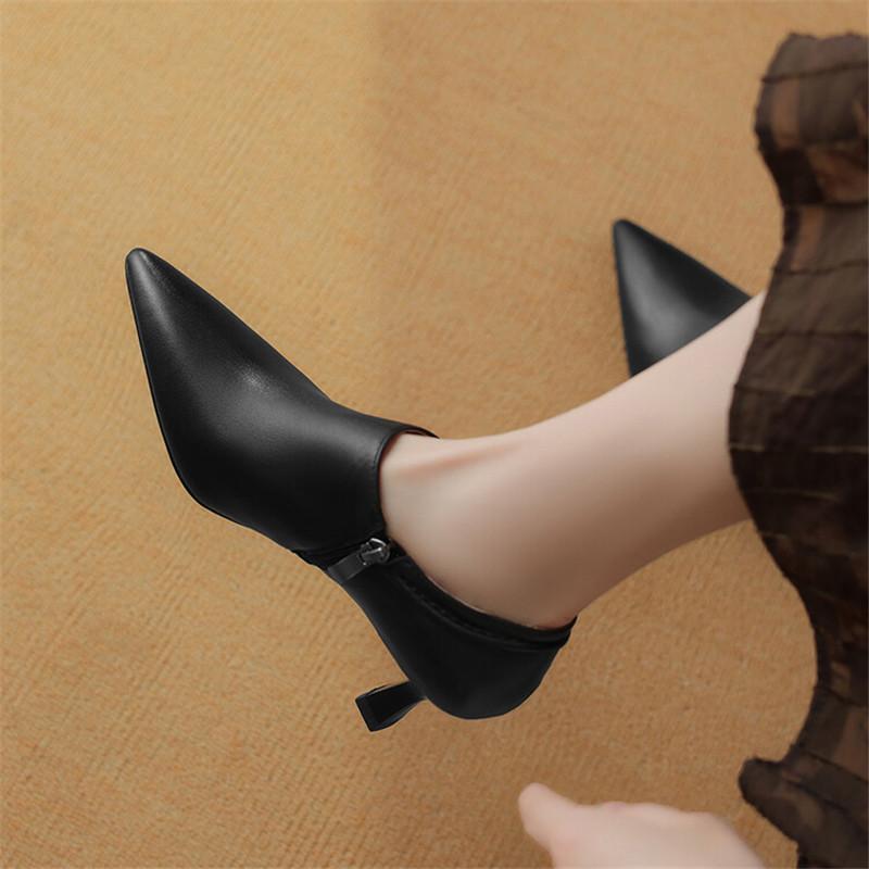 Divat Új Tavaszi Valódi Bőr Magassarkú Női Spitze Cipők Nőknek Kényelmes Női Pumpák Zaptos Mujer Fekete Barna Méret 34-43