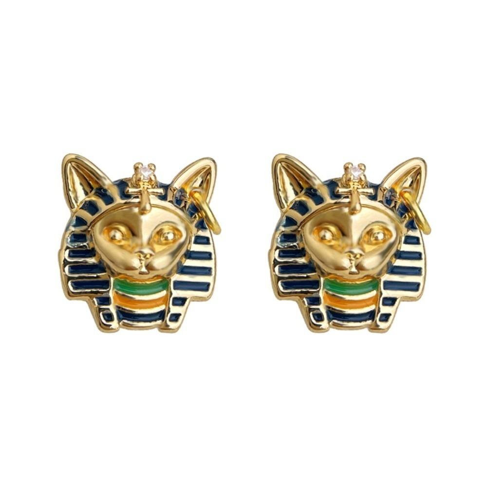 

Unique Cat Pharaoh Earrings Enamel Silver Ear Studs Creative Egyptian Style Stud Earrings Gift Cat Pharaoh