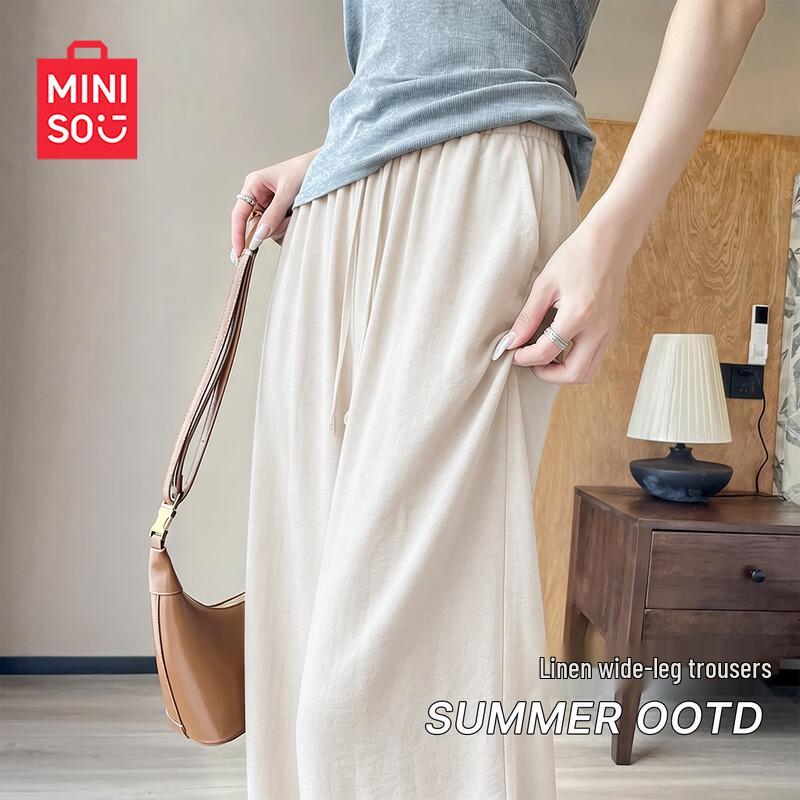MINISO Women's Linen Blend High-Waist Wide-Leg Pants