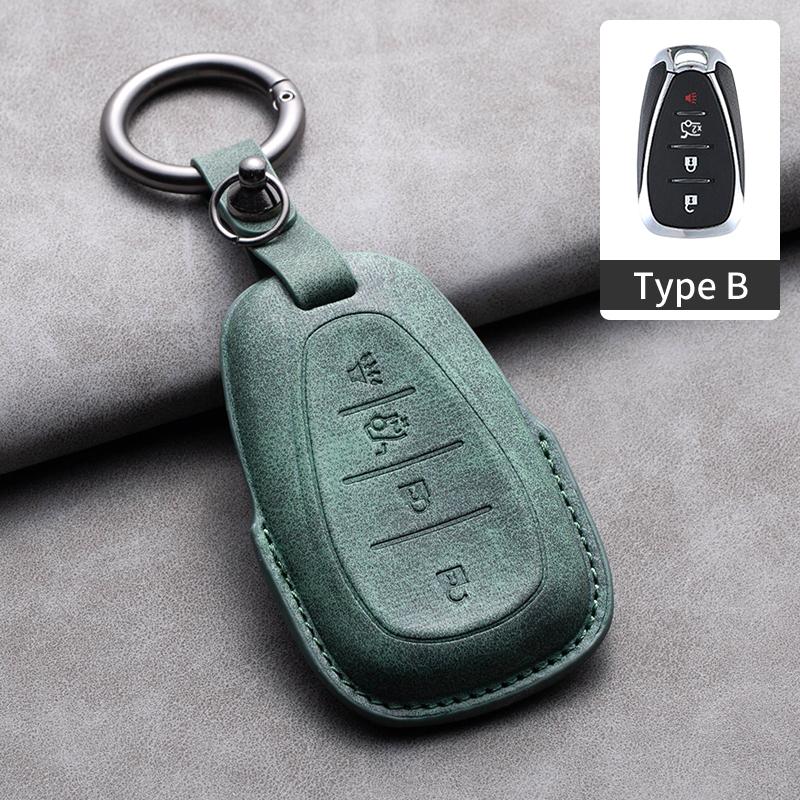 Leather Car Key Case Cover Protective Shell For Chevrolet Chevy Malibu Camaro Cruze Traverse Spark Equinox Sonic Volt Keychain