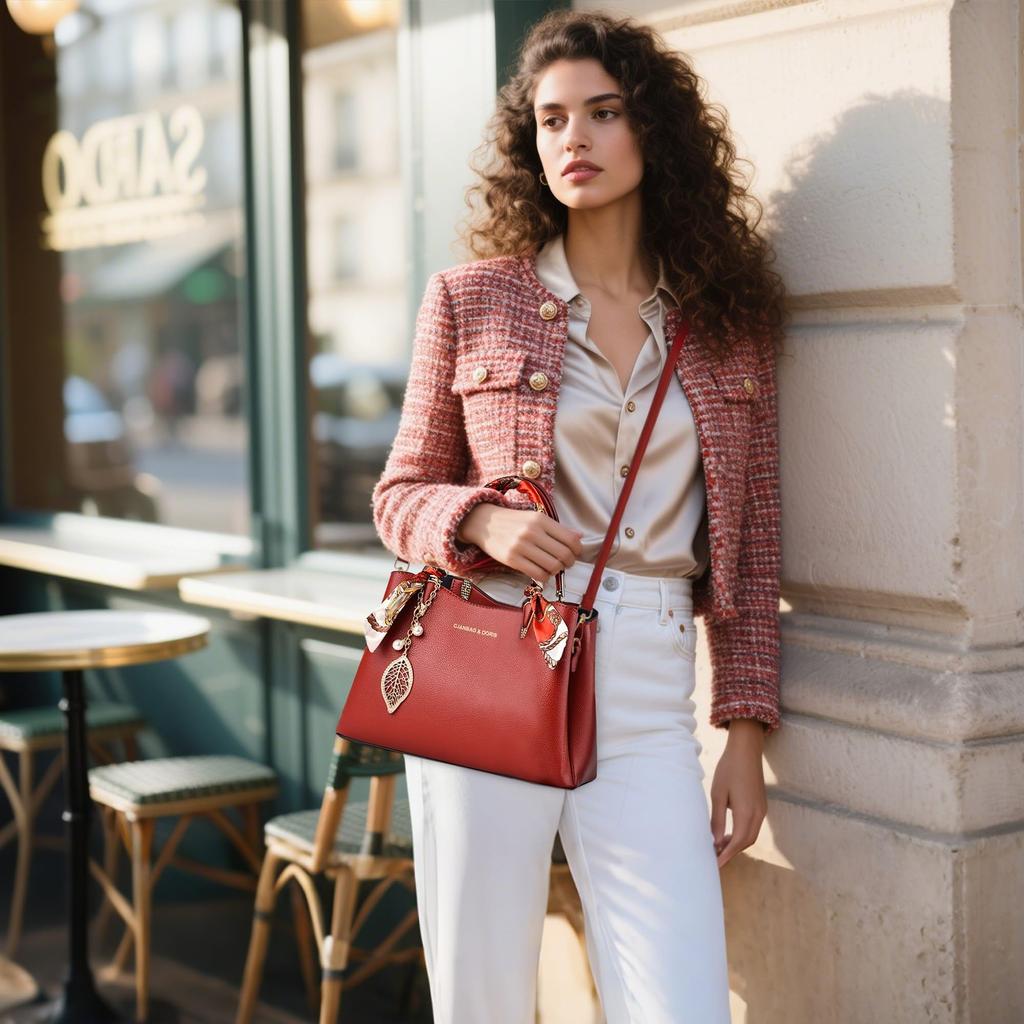 FORRICA Shoulder PU Leather with Scarf Handle and Elegant Stylish Handbag for and Wine Red Women's 2-Way Handbag, Bag, Charm, Commuting, Shopping,