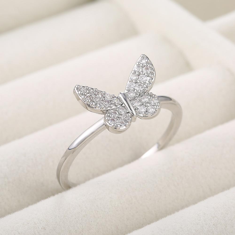 New Silver Color Delicate Butterfly Women Rings Brilliant Cubic Zirconia Girl Stylish Party Accessories Female Trendy Jewelry