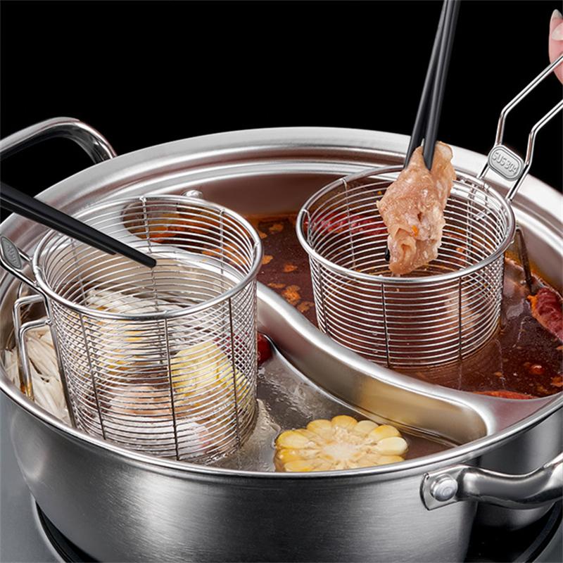 Kitchen Stainless Steel Frying Basket with Hanging Handle Oil Filter Pasta Noodles Drainer Cooking Tools Food Skimmer Strainer