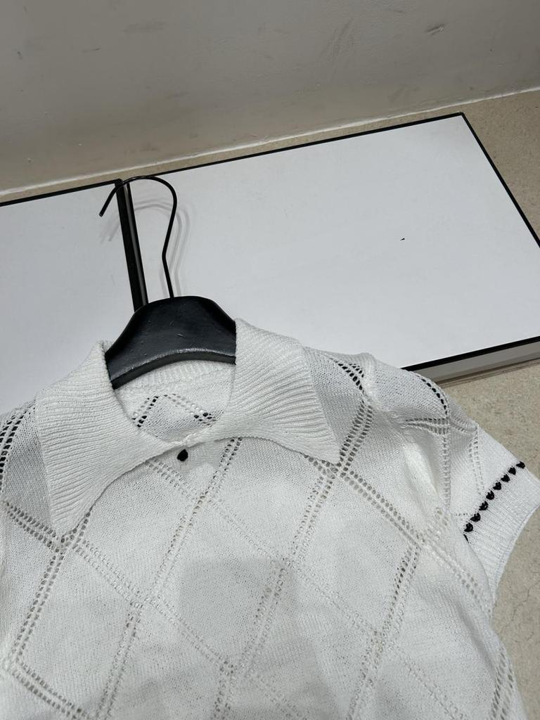 European-Style Luxury Diamond Pattern Knit Top with Lapel - 2026 Summer Arrival