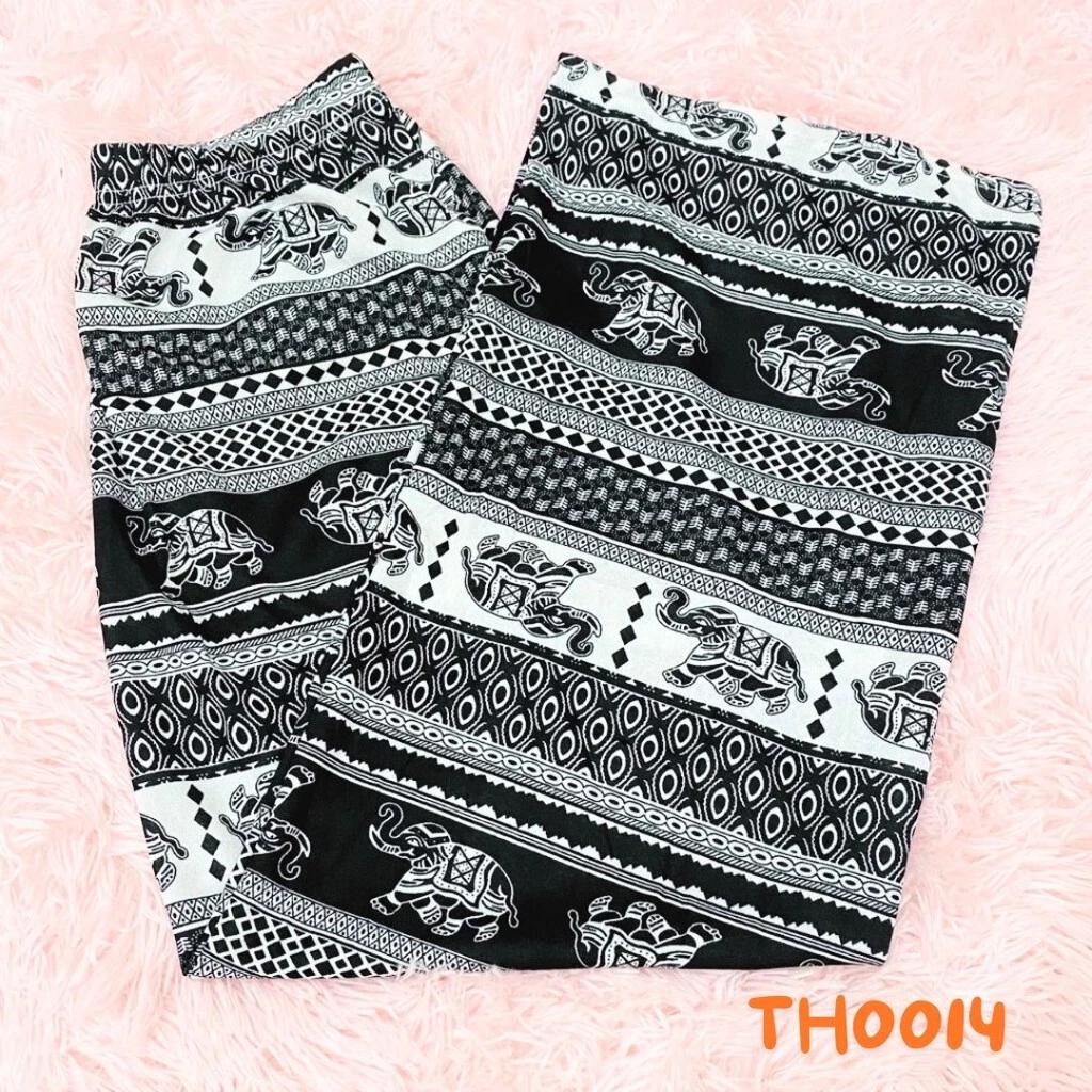 Elephant Pants Adjustable Elastic High Waistband Strap Loose Leg Unisex Man Women Print Thailand Casual Streetwear Beach Bohemian Retro Vintage