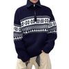 Pull Pullover Mi-Zip Unisexe Motif Flocon de Neige avec Col Montant en Laine d'Agneau