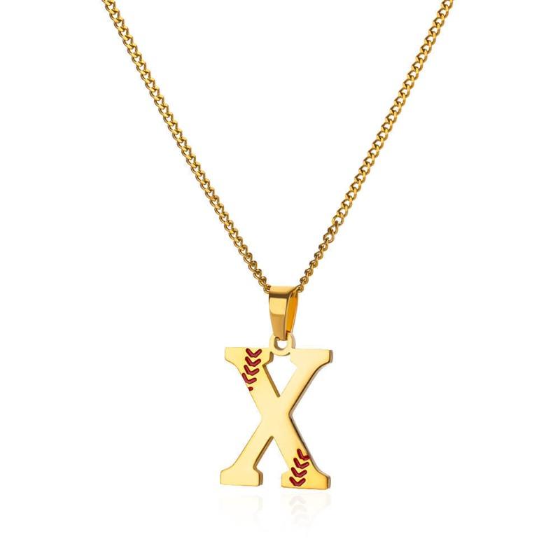 New Design Exquisite Baseball Initials - Letter Necklace Stainless Steel Chain English Pendant