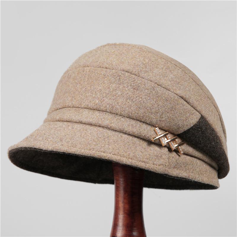 

Универсальная шапка женская осенняя шапка из ворса зимняя элегантная темпераментная шапка-рыбак M（56-58cm） хаки