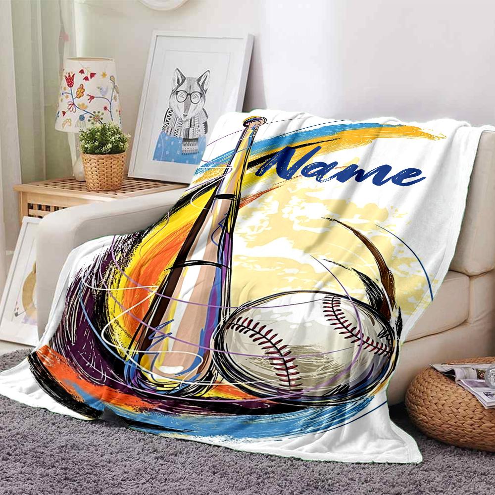 Custom Name Baseball Theme Printed Blanket - Perfect for Couch, Bed, Travel & Outdoor Use | Machine Washable, Cozy & Durable.