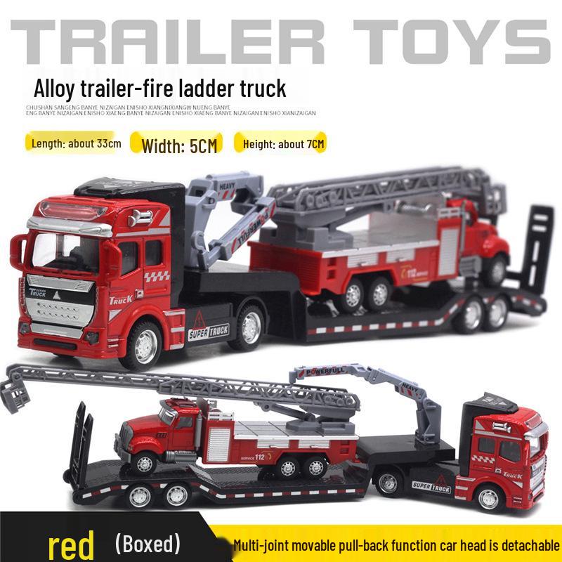 Children's Alloy Transport Toy: Pull-Back Fire Truck, Trailer, Tank & Excavator
