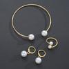 Vintage Style Imitation Pearl Earrings Ring Bangle Elegant Gold Color Jewelry Jewelry Set  Women