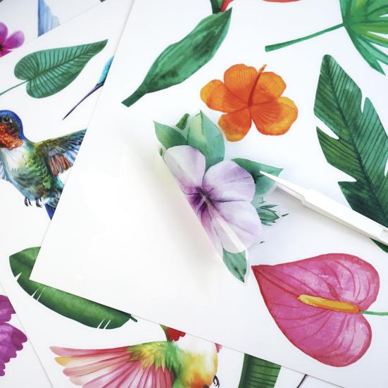 5Pcs Window Stickers Electrostatic-Adsorbed Flower and Bird Wall Home Decoration for