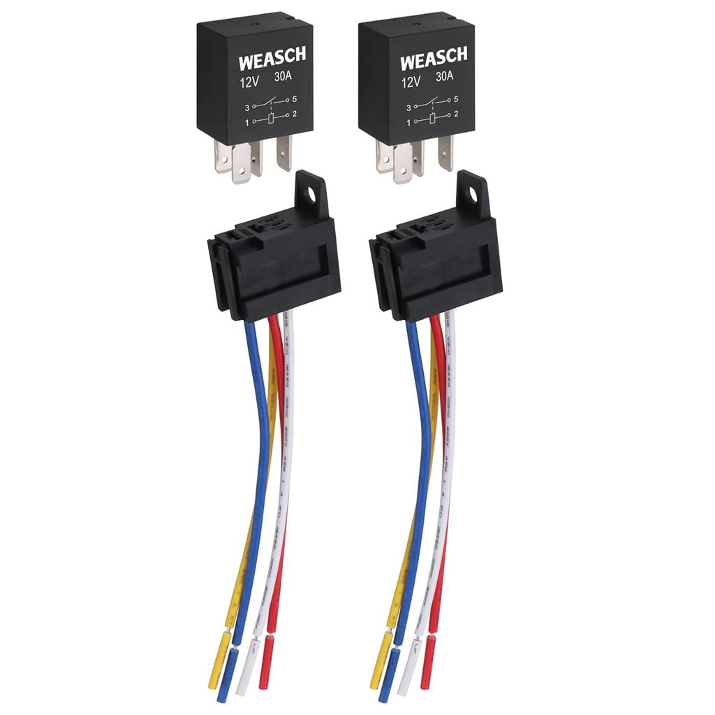 5 Pack Heavy Duty Standard Relay, 12V 30A, SPST 4Pin, with Wire Socket Plug Harness, Multi-Purpose Replacement Automotive Relay (5)