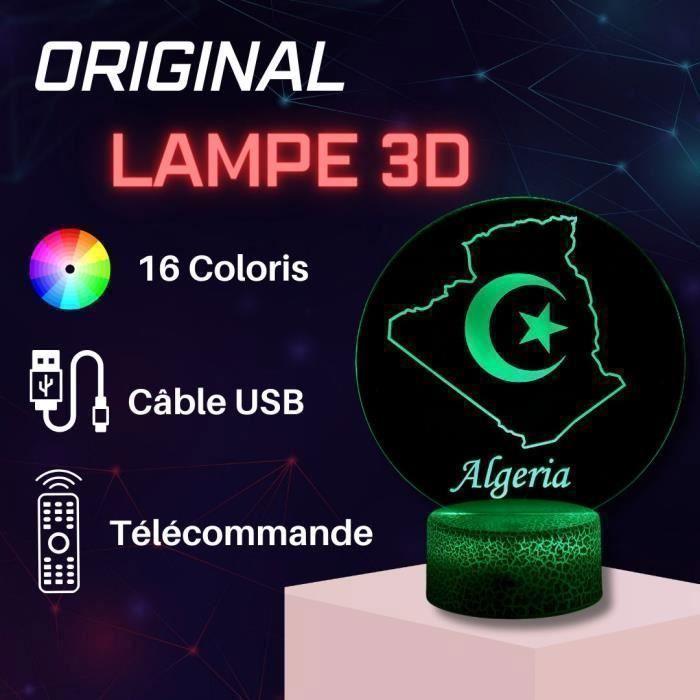 Lampe de Chevet 3D LED - Algérie - Veilleuse Tactile - 16 Couleurs - Télécommande - Ambiance Unique