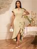Women Luxury Guest Wedding Party Dresses Elegant V Neck Short Ruffles Sleeves Irregular Slit Bodycon Slim Classy Fashion Gowns