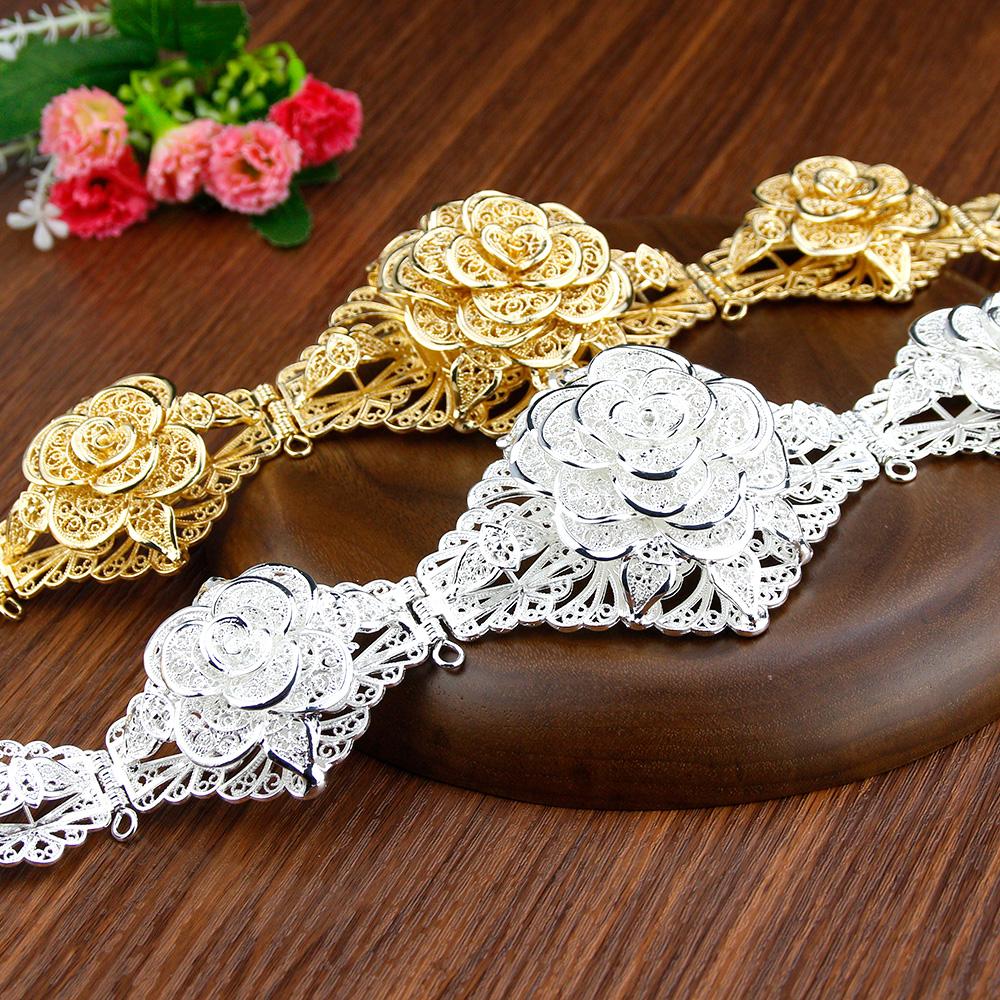 Gold Color Chic Flower Belt For Women Metal Chain Adjustable Length Wedding Jewelry
