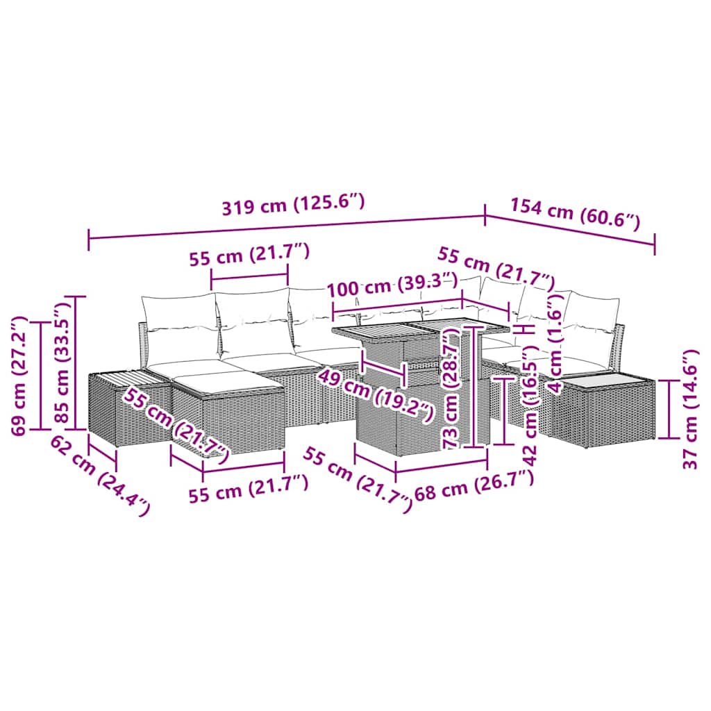 Garden Sofa Set with Storage 9 pcs Black Poly Rattan