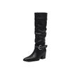Light luxury niche retro leather knight boots 2025 autumn and winter new women's boots foreign trade pointed thick heel high boots