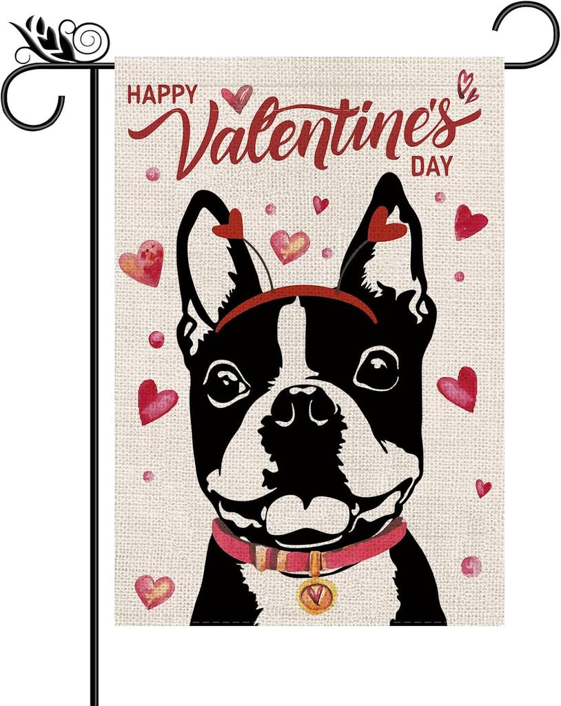 Valentines Day Garden ag Valentine Boston Terrier Dog ags for Outside Love Heart Anniversary Wedding Party Home Burlap D WZZ
