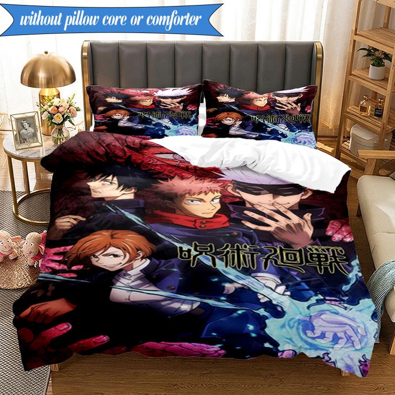 Jujutsu Curse Battle 3pcs K-pop Music Group Bedding set,Ideal for Bedroom, Dormitory,Including Duvet Cover And 2pcs Pillowcases,Fan Gifts