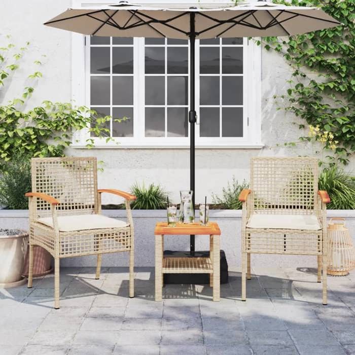 VidaXL Ensemble de Bistro 3 pcs Coussins, Chaises et Table de Patio, Meubles de Terrasse Arrière-cour Extérieur, Beige 366261