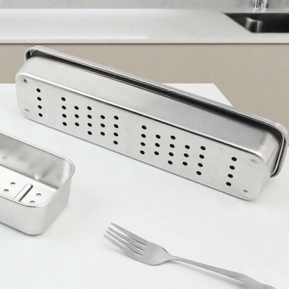 Stainless Steel Spoon Fork Storage Box Ventilated Draining Chopsticks Cage Rustproof Large Capacity Cutlery Holder for Kitchen