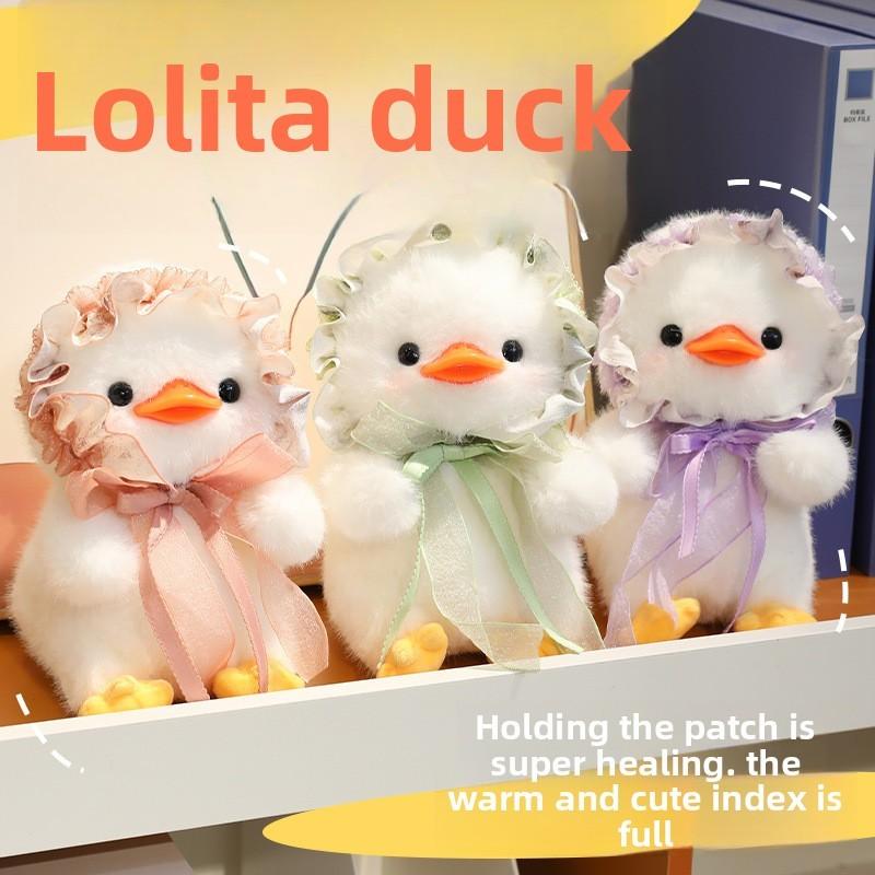Duck Cartoon Lolita Plush Doll Wearing Hats And Bow Decorations For Kids Gift