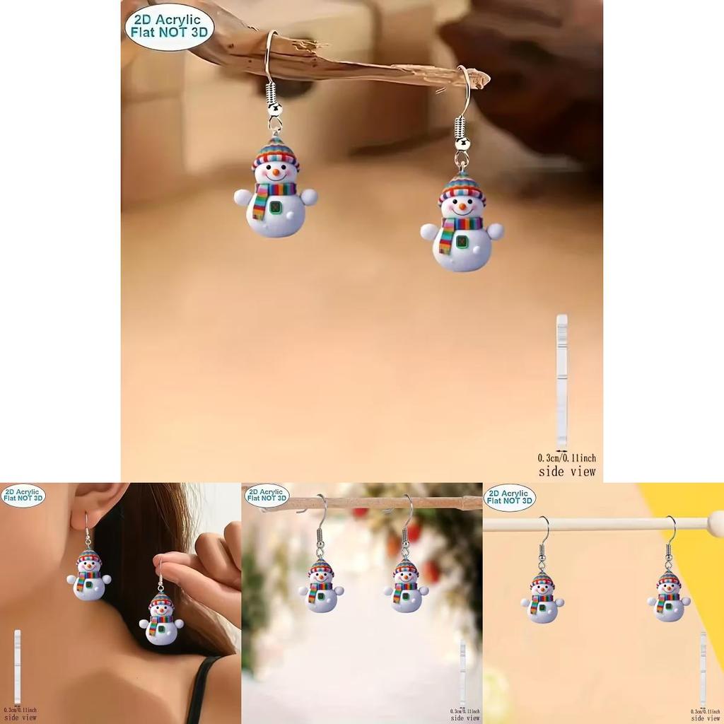 Festive Snowman Acrylic Character Earrings With 925 Silver Posts For Holiday Gift