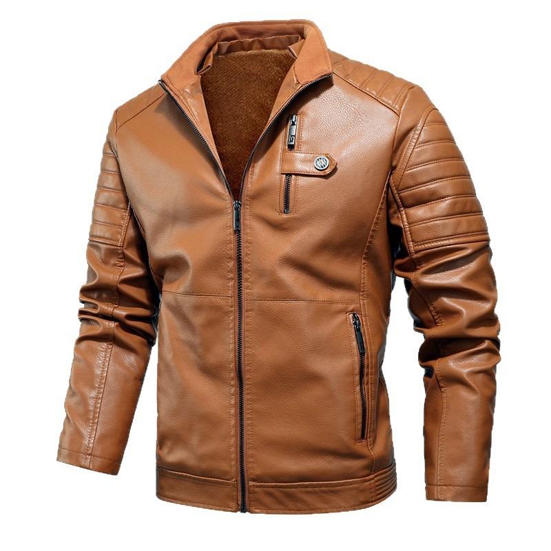 Men S Vintage Pu Leather Jacket Fleece Lined Thick Outerwear