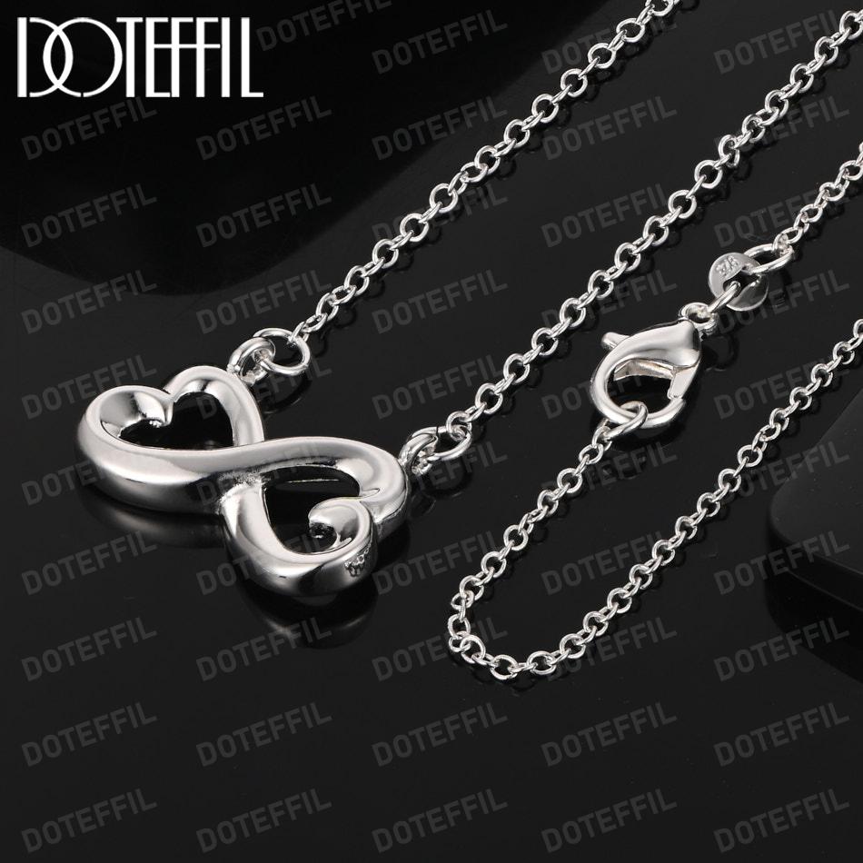 Xiaomi DOTEFFIL 925 Sterling Silver Double Heart Pendant Necklace 18 Inch Chain For Woman Engagement Wedding Fashion Charm Jewelry