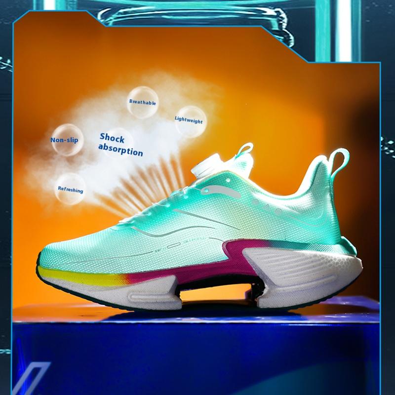 Summer new breathable mesh sports shoes for men rotary button soft sole anti-slip youth shock absorbing running shoes