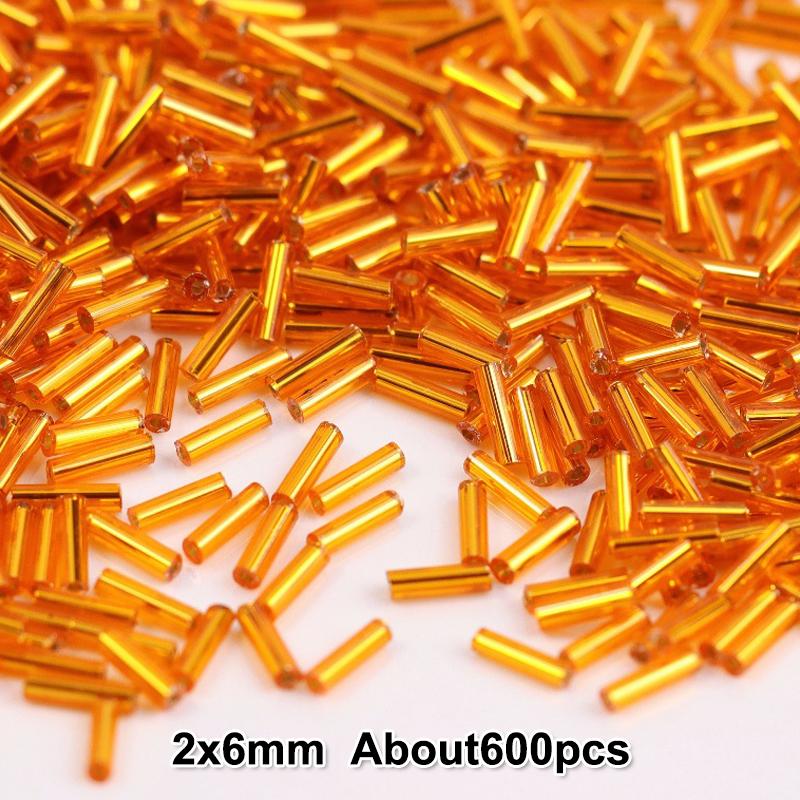 2x6mm Colorful Silver Core Czech Glass Seed Bugle Beads Tube Spacer Beads For Jewelry Making Garment Sewing Accessory
