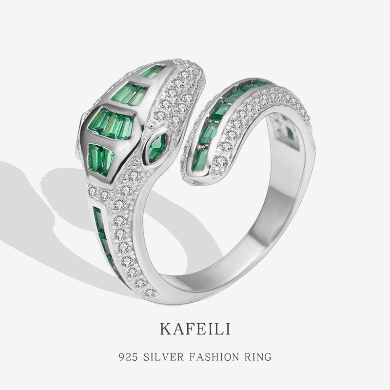 

Women s High-End 925 Sterling Silver Green Eye Snake Ring Adjustable Open Size