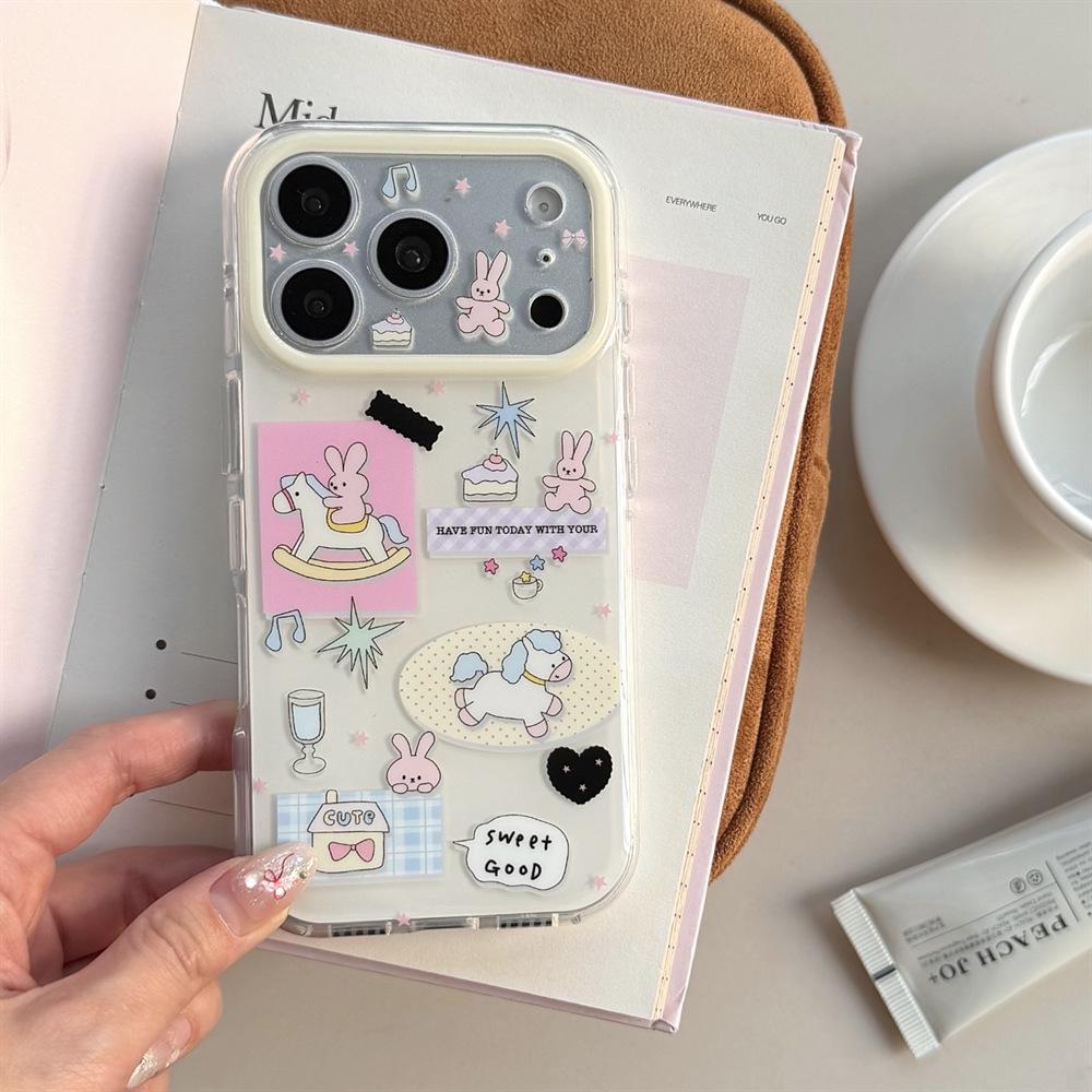 Cartoon Double Layer Rabbit Pony iPhone 15/16/17 Pro Max Anti-Drop Case